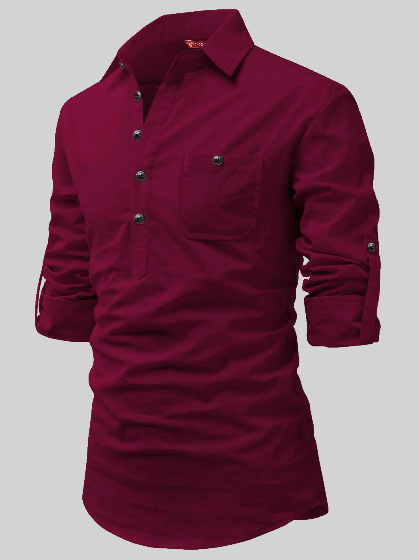 FireFish Men's Slim Fit Dark Teal With White Cotton Short Kurta Pack 2