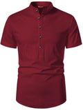FireFish Men's Slim Fit Beige with White Color Pure Cotton Half Sleeve Short Kurta Pack 2