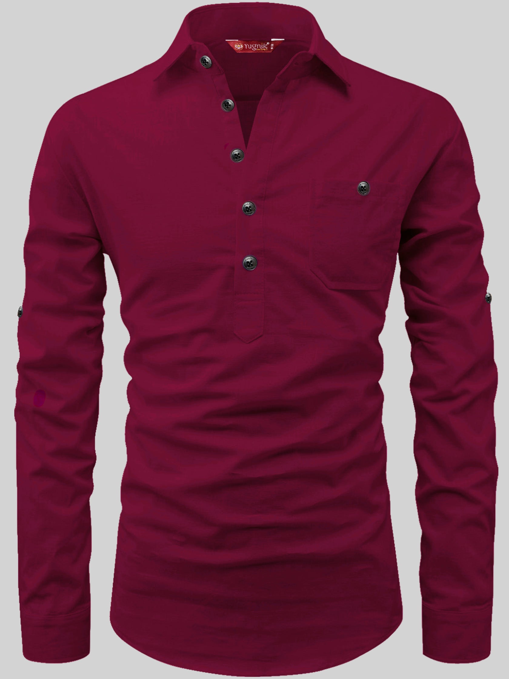 FireFish Men's Slim Fit Dark Teal With White Cotton Short Kurta Pack 2