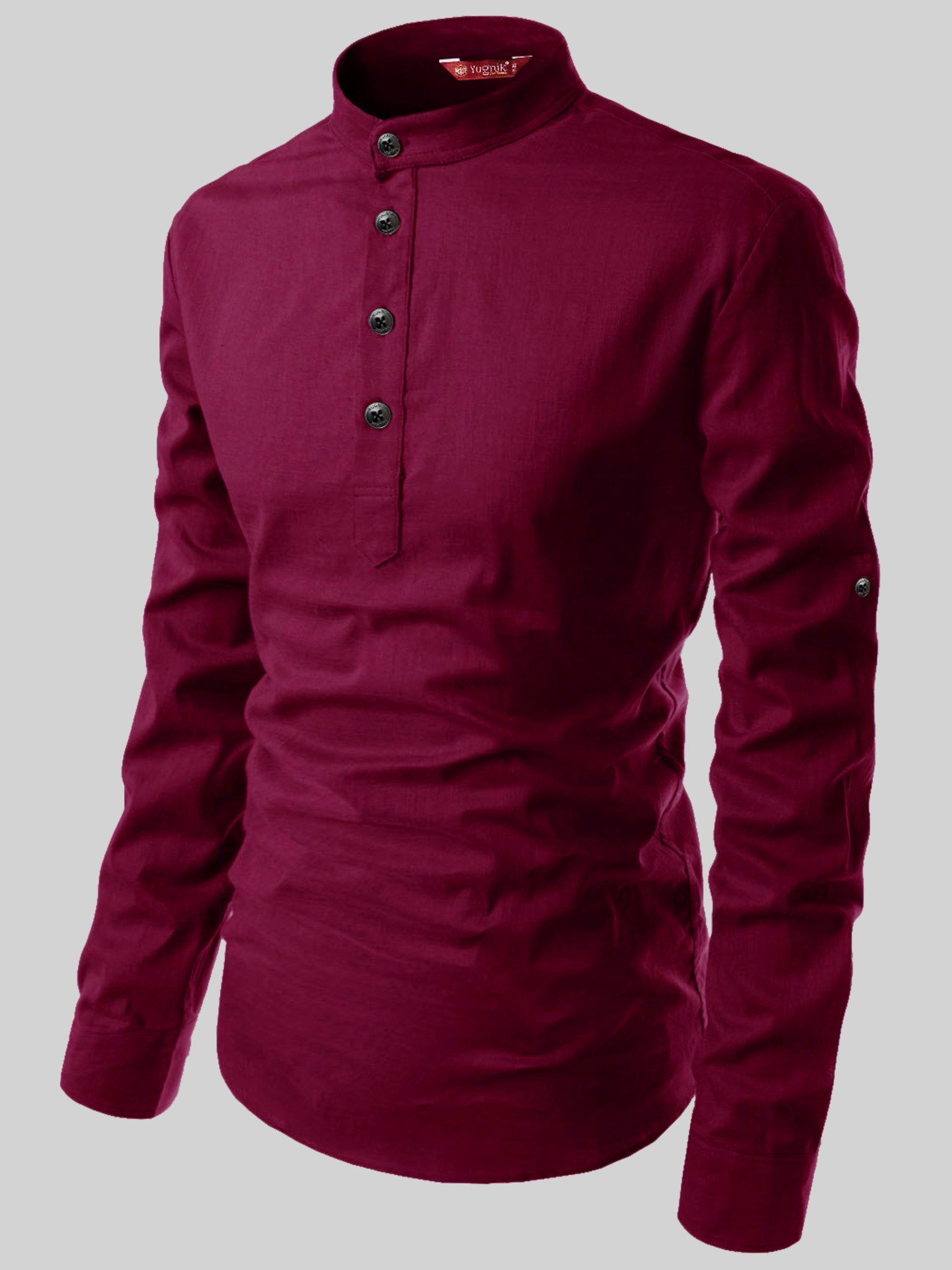 FireFish Men's Slim Fit Peach With Black Color Cotton Short Kurta Pack 2