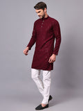 FireFish Men's Pista Chikankari Florist Sequined Long Kurta Set