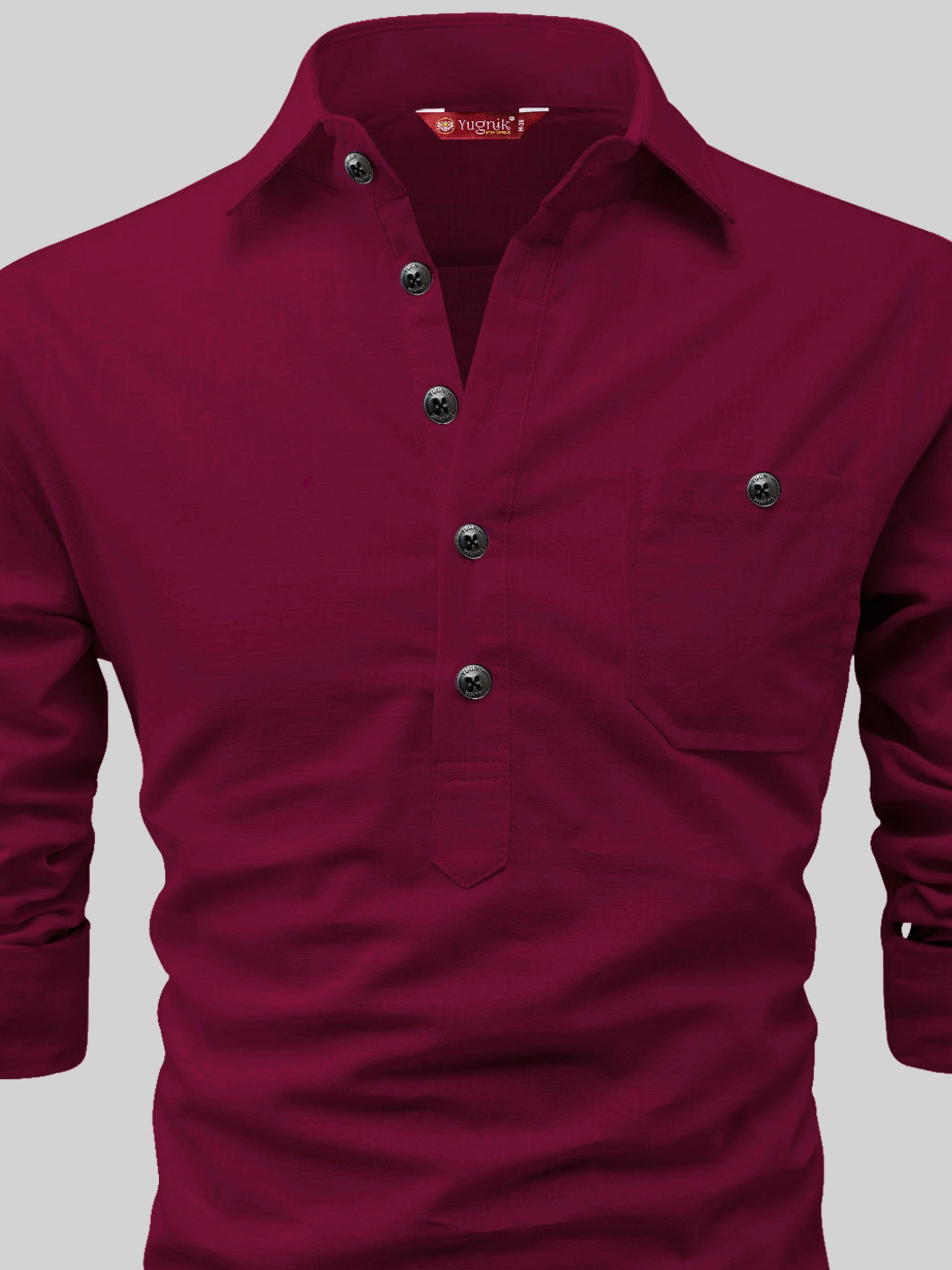 FireFish Men's Slim Fit Dark Teal With White Cotton Short Kurta Pack 2