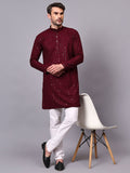 FireFish Men's Pista Chikankari Florist Sequined Long Kurta Set