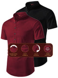 FireFish Men's Slim Fit Beige with Black Color Pure Cotton Half Sleeve Short Kurta Pack 2