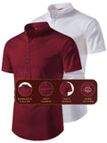 FireFish Men's Slim Fit Beige with White Color Pure Cotton Half Sleeve Short Kurta Pack 2