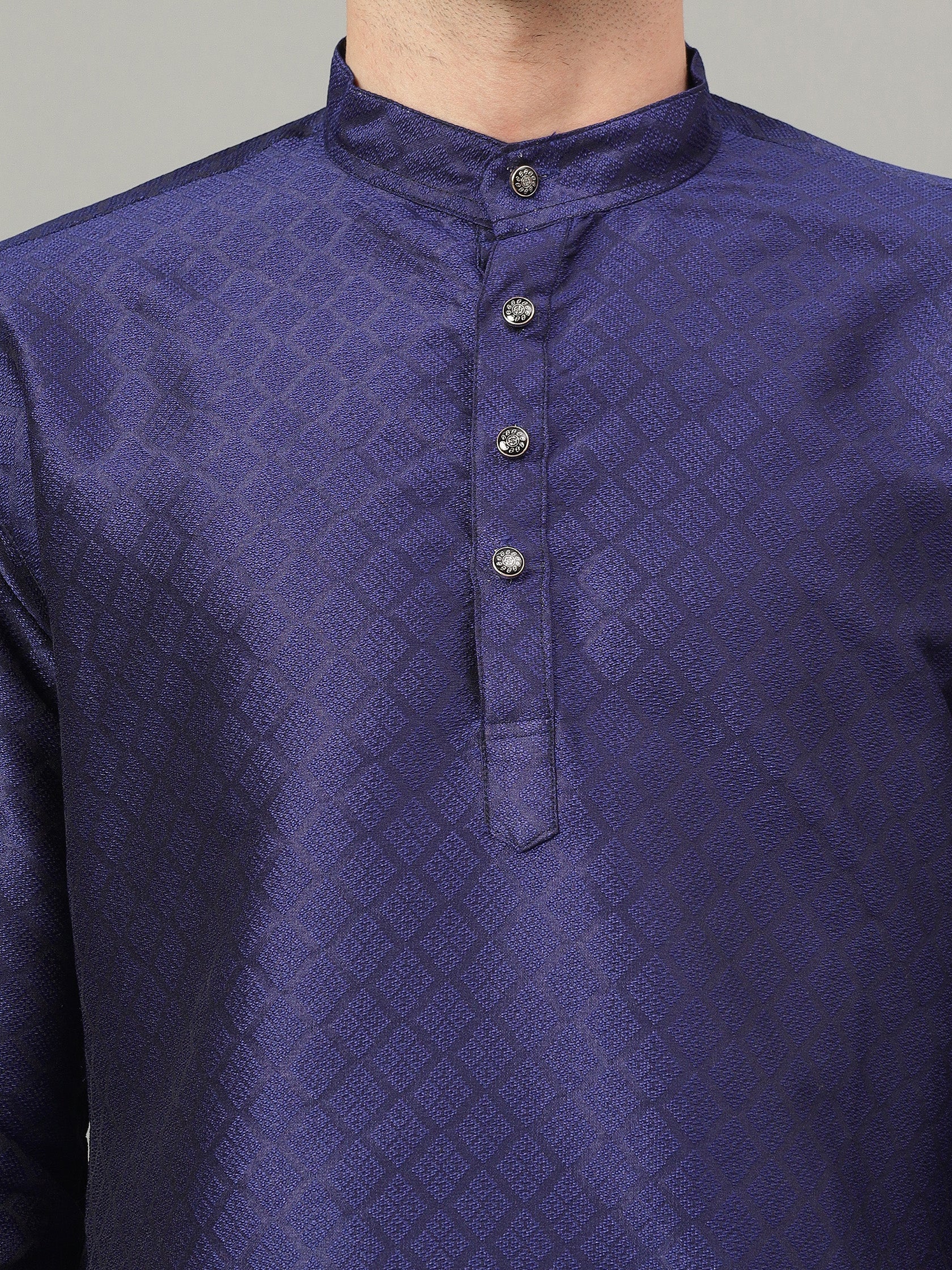 FireFish Brown Geometric Woven Design Straight Jacquard Kurta with Pyjamas Set