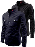 FireFish Men's Slim Fit Double Pocket Beige With Black Cotton Short Kurta Pack 2