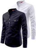 FireFish Men's Slim Fit Double Pocket Beige With White Cotton Short Kurta Pack 2