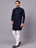 FireFish Men's Pista Chikankari Florist Sequined Long Kurta Set