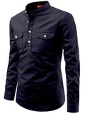 FireFish Men's Slim Fit Double Pocket Beige With Black Cotton Short Kurta Pack 2