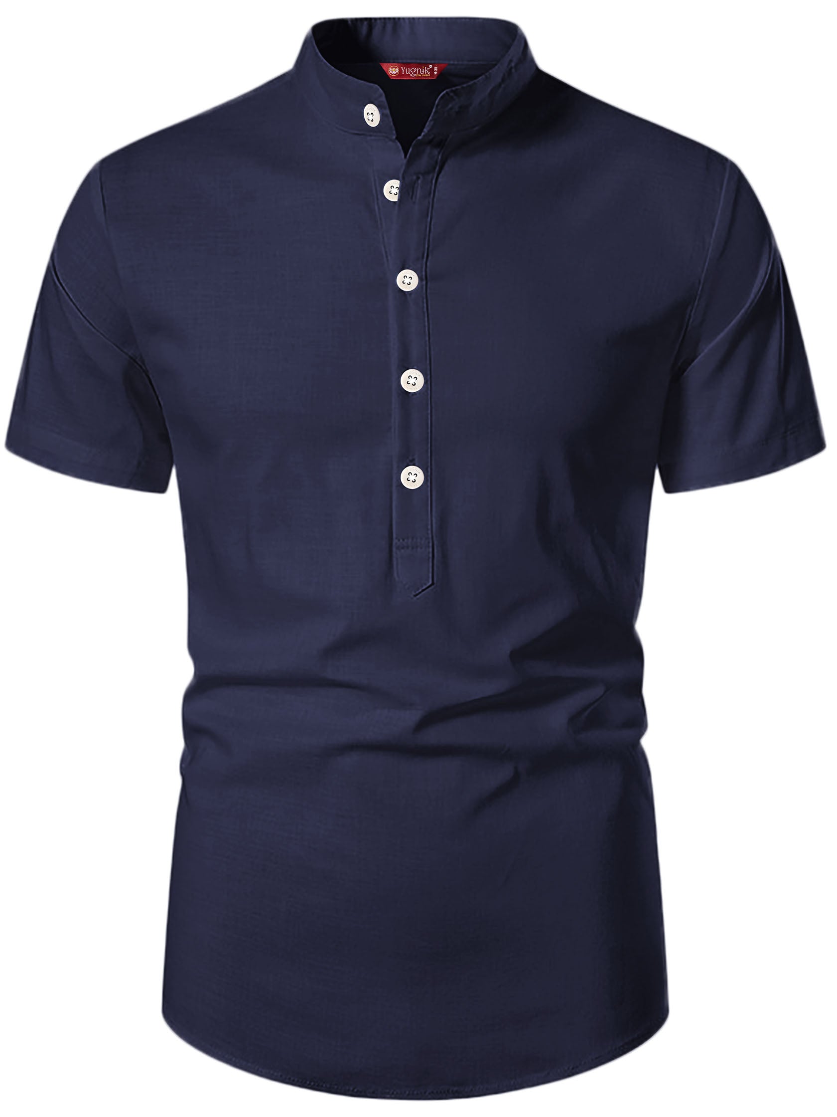 FireFish Men's Slim Fit Beige with Black Color Pure Cotton Half Sleeve Short Kurta Pack 2