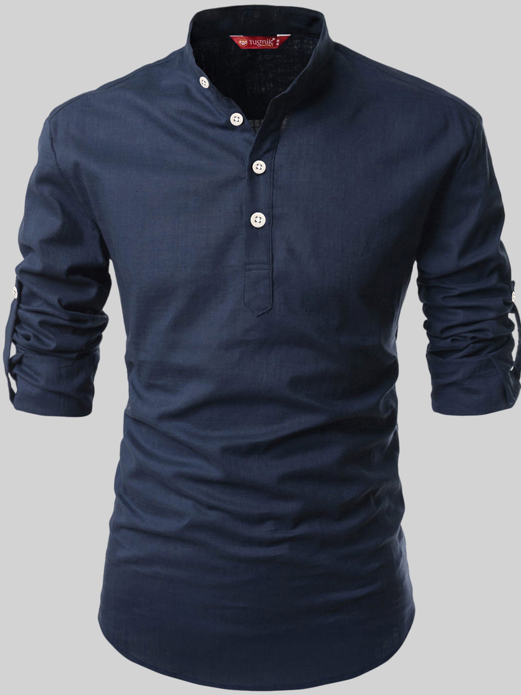 FireFish Men's Slim Fit Peach With Black Color Cotton Short Kurta Pack 2
