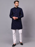 FireFish Men's Pista Chikankari Florist Sequined Long Kurta Set