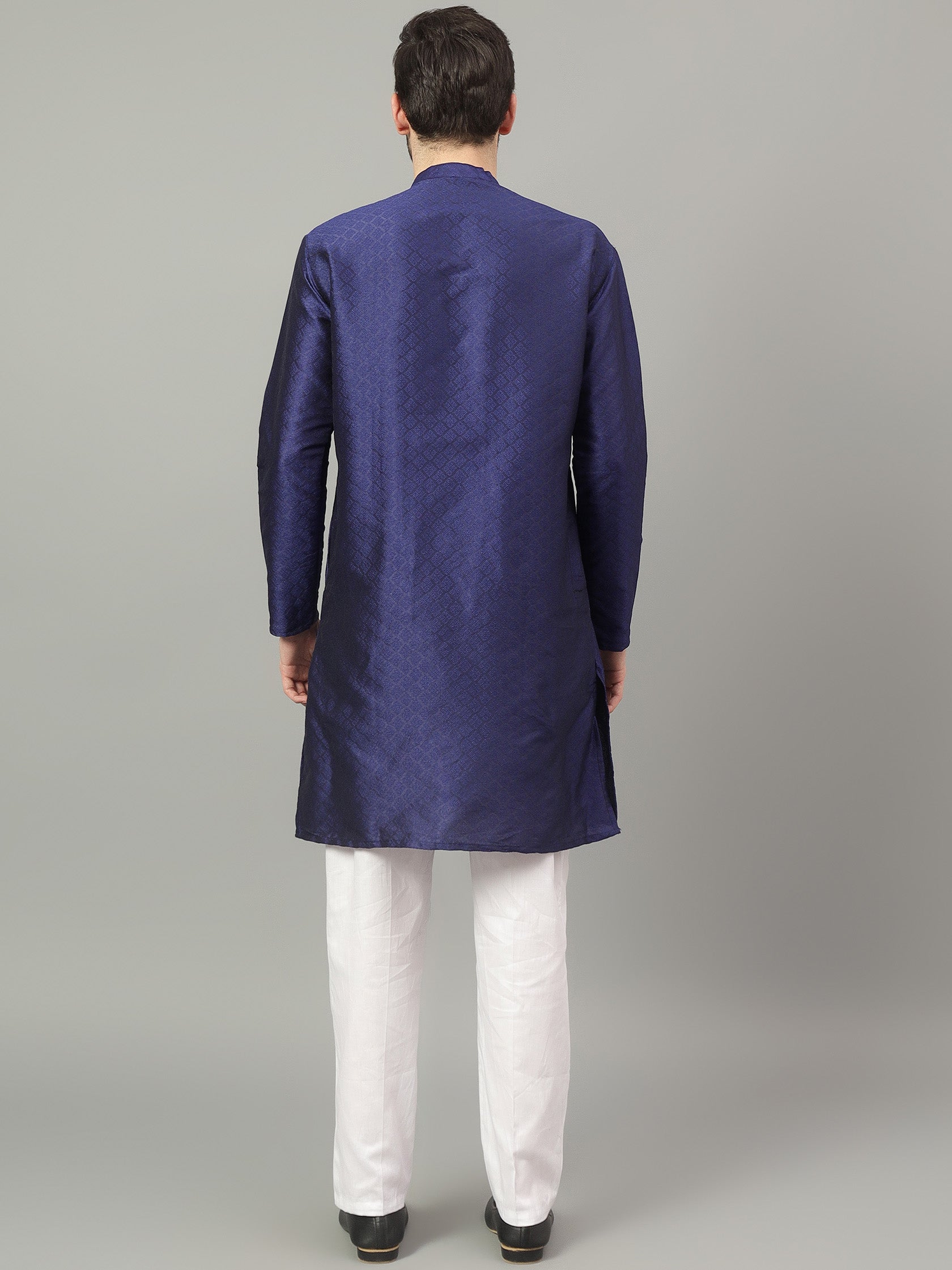 FireFish Brown Geometric Woven Design Straight Jacquard Kurta with Pyjamas Set