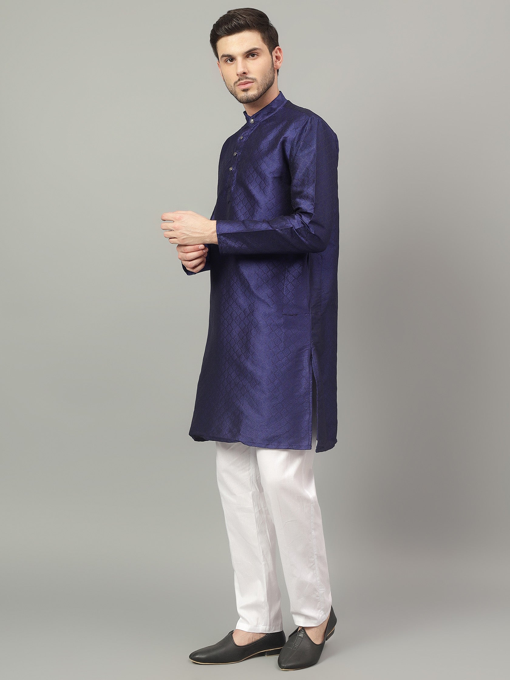FireFish Brown Geometric Woven Design Straight Jacquard Kurta with Pyjamas Set