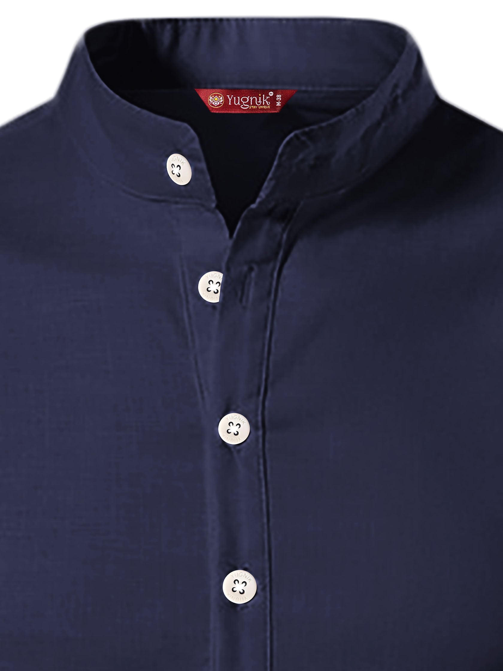 FireFish Men's Slim Fit Beige with Black Color Pure Cotton Half Sleeve Short Kurta Pack 2