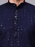 FireFish Men's Pista Chikankari Florist Sequined Long Kurta Set