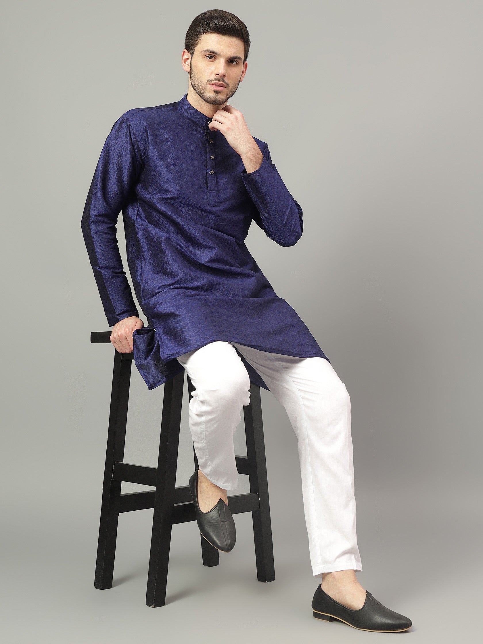 FireFish Brown Geometric Woven Design Straight Jacquard Kurta with Pyjamas Set