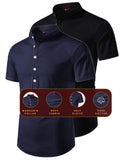 FireFish Men's Slim Fit Beige with Black Color Pure Cotton Half Sleeve Short Kurta Pack 2