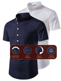 FireFish Men's Slim Fit Beige with White Color Pure Cotton Half Sleeve Short Kurta Pack 2