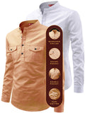FireFish Men's Slim Fit Double Pocket Beige With White Cotton Short Kurta Pack 2