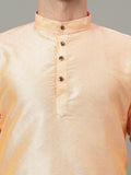 FireFish Brown Geometric Woven Design Straight Jacquard Kurta with Pyjamas Set