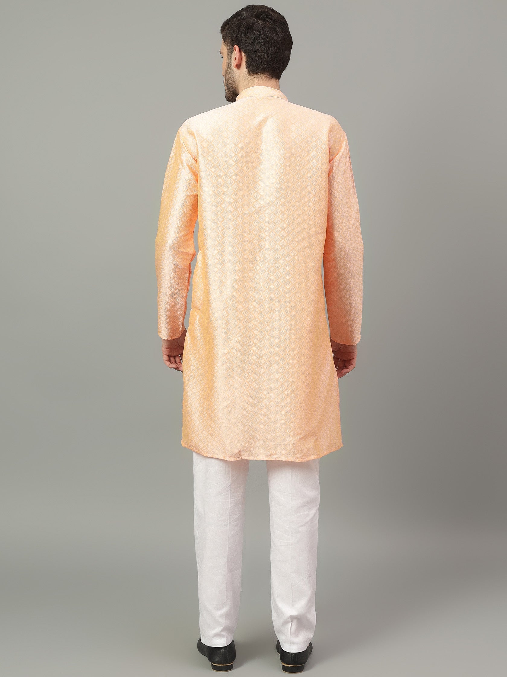 FireFish Brown Geometric Woven Design Straight Jacquard Kurta with Pyjamas Set