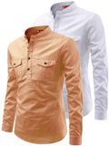 FireFish Men's Slim Fit Double Pocket Beige With White Cotton Short Kurta Pack 2