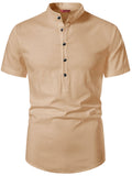 FireFish Men's Slim Fit Beige with White Color Pure Cotton Half Sleeve Short Kurta Pack 2