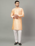 FireFish Brown Geometric Woven Design Straight Jacquard Kurta with Pyjamas Set