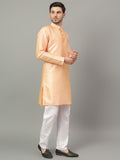 FireFish Brown Geometric Woven Design Straight Jacquard Kurta with Pyjamas Set