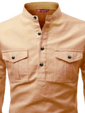 FireFish Men's Slim Fit Double Pocket Beige Color Pure Cotton Short Kurta