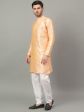 FireFish Brown Geometric Woven Design Straight Jacquard Kurta with Pyjamas Set