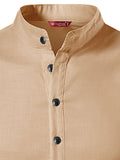 FireFish Men's Slim Fit Beige with Black Color Pure Cotton Half Sleeve Short Kurta Pack 2