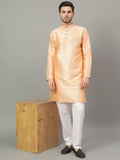 FireFish Brown Geometric Woven Design Straight Jacquard Kurta with Pyjamas Set