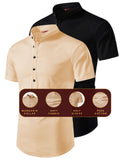 FireFish Men's Slim Fit Beige with Black Color Pure Cotton Half Sleeve Short Kurta Pack 2
