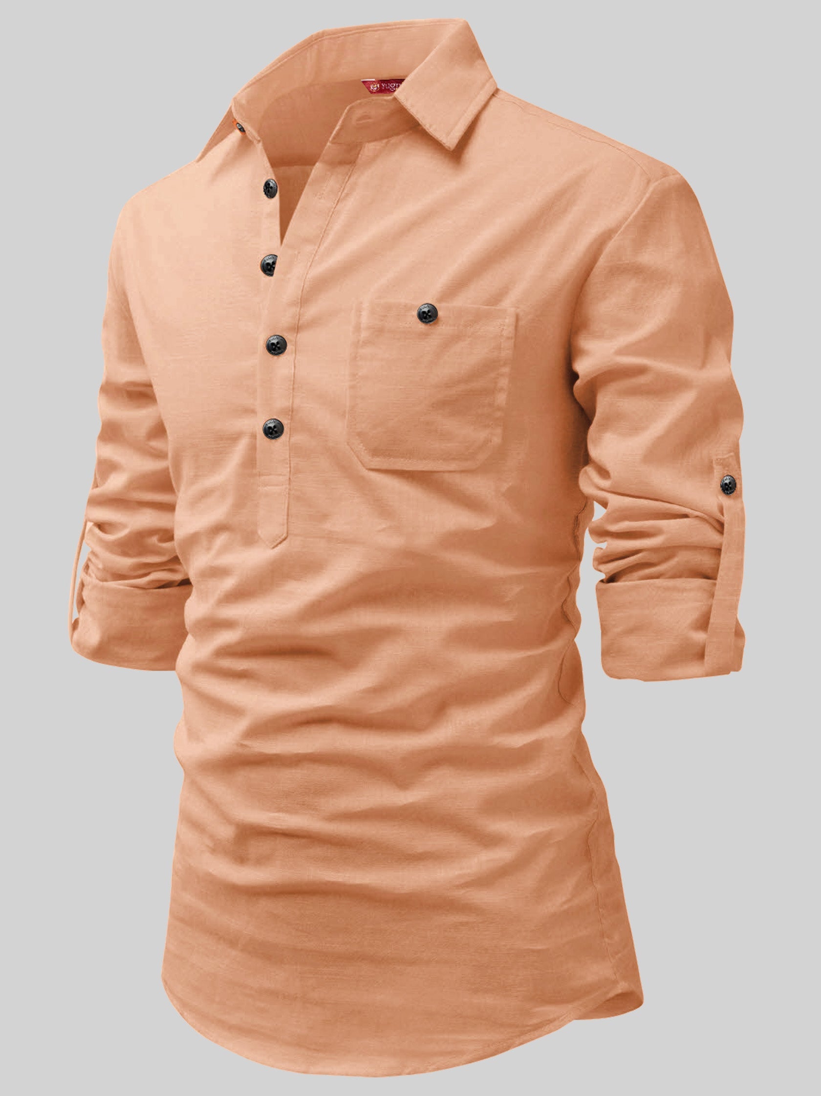 FireFish Men's Slim Fit Dark Teal With White Cotton Short Kurta Pack 2