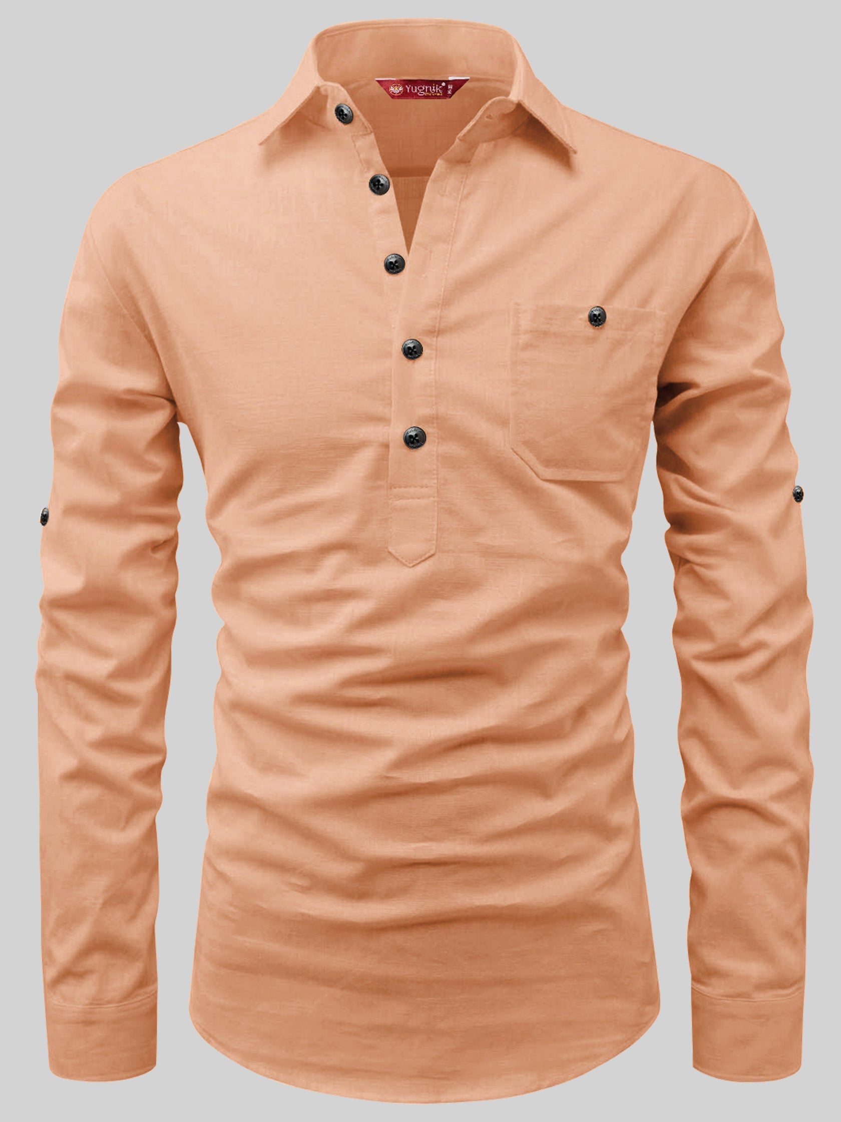FireFish Men's Slim Fit Dark Teal With White Cotton Short Kurta Pack 2