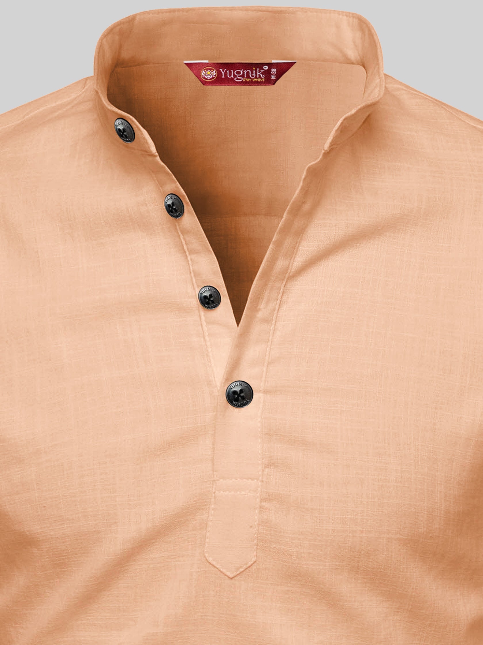 FireFish Men's Slim Fit Full Sleeve Yellow Cotton Short Kurta