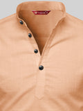 FireFish Men's Slim Fit Full Sleeve Yellow Cotton Short Kurta