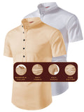 FireFish Men's Slim Fit Beige with White Color Pure Cotton Half Sleeve Short Kurta Pack 2