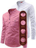 FireFish Men's Slim Fit Double Pocket Beige With White Cotton Short Kurta Pack 2