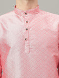FireFish Brown Geometric Woven Design Straight Jacquard Kurta with Pyjamas Set