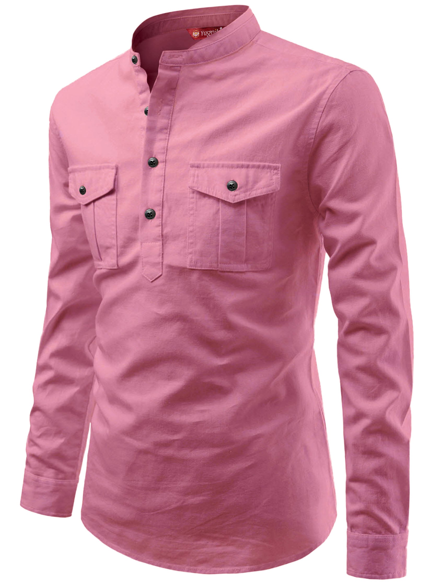 FireFish Men's Slim Fit Double Pocket Beige Color Pure Cotton Short Kurta