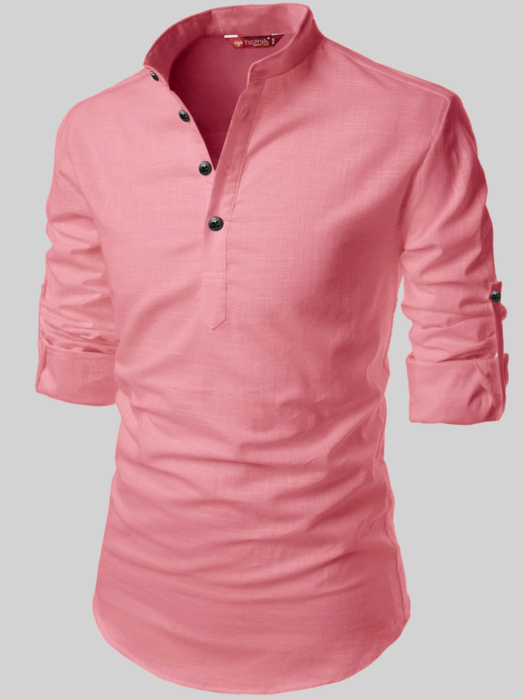 FireFish Men's Slim Fit Full Sleeve Yellow Cotton Short Kurta