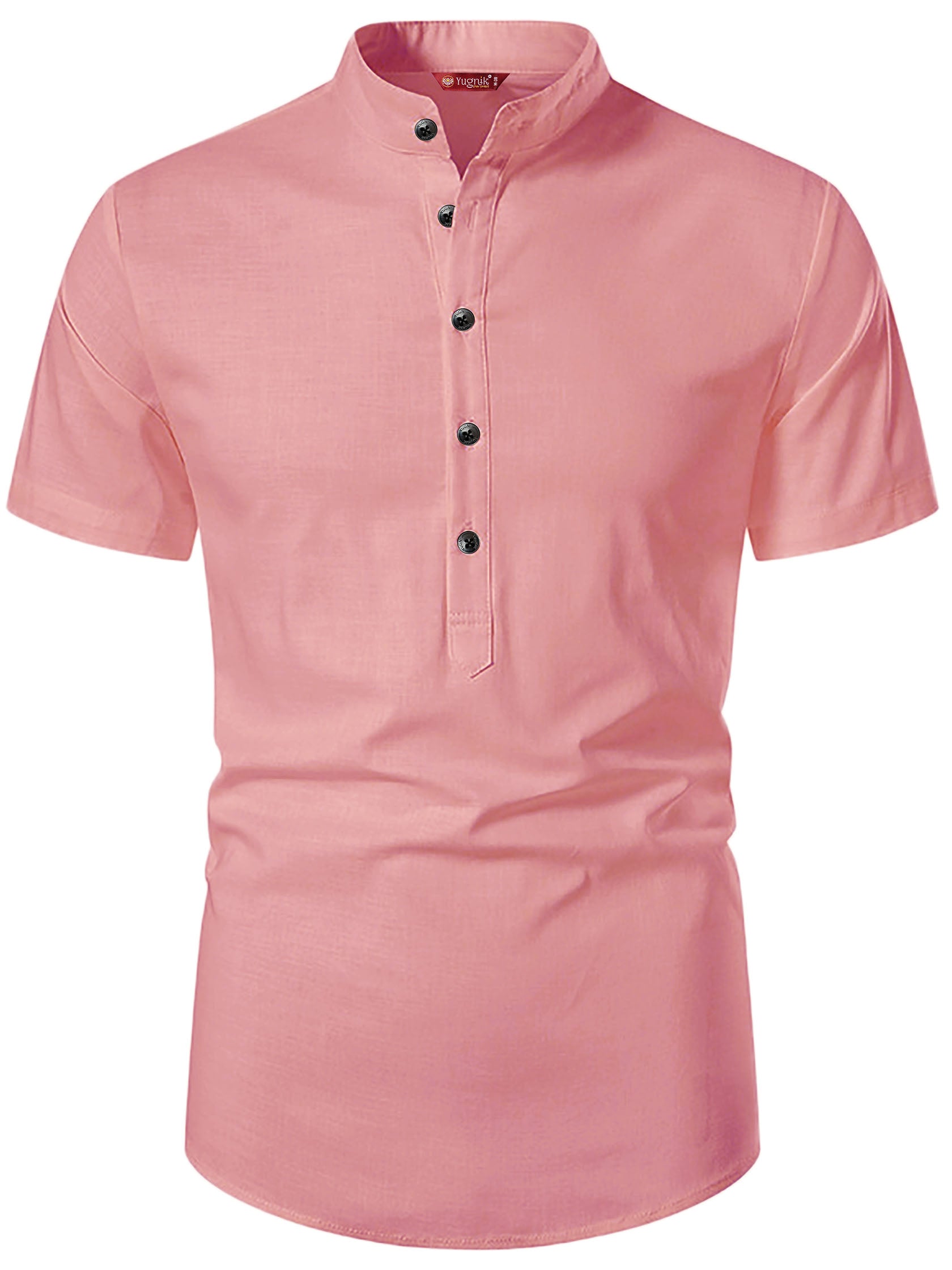 FireFish Men's Slim Fit Beige with White Color Pure Cotton Half Sleeve Short Kurta Pack 2