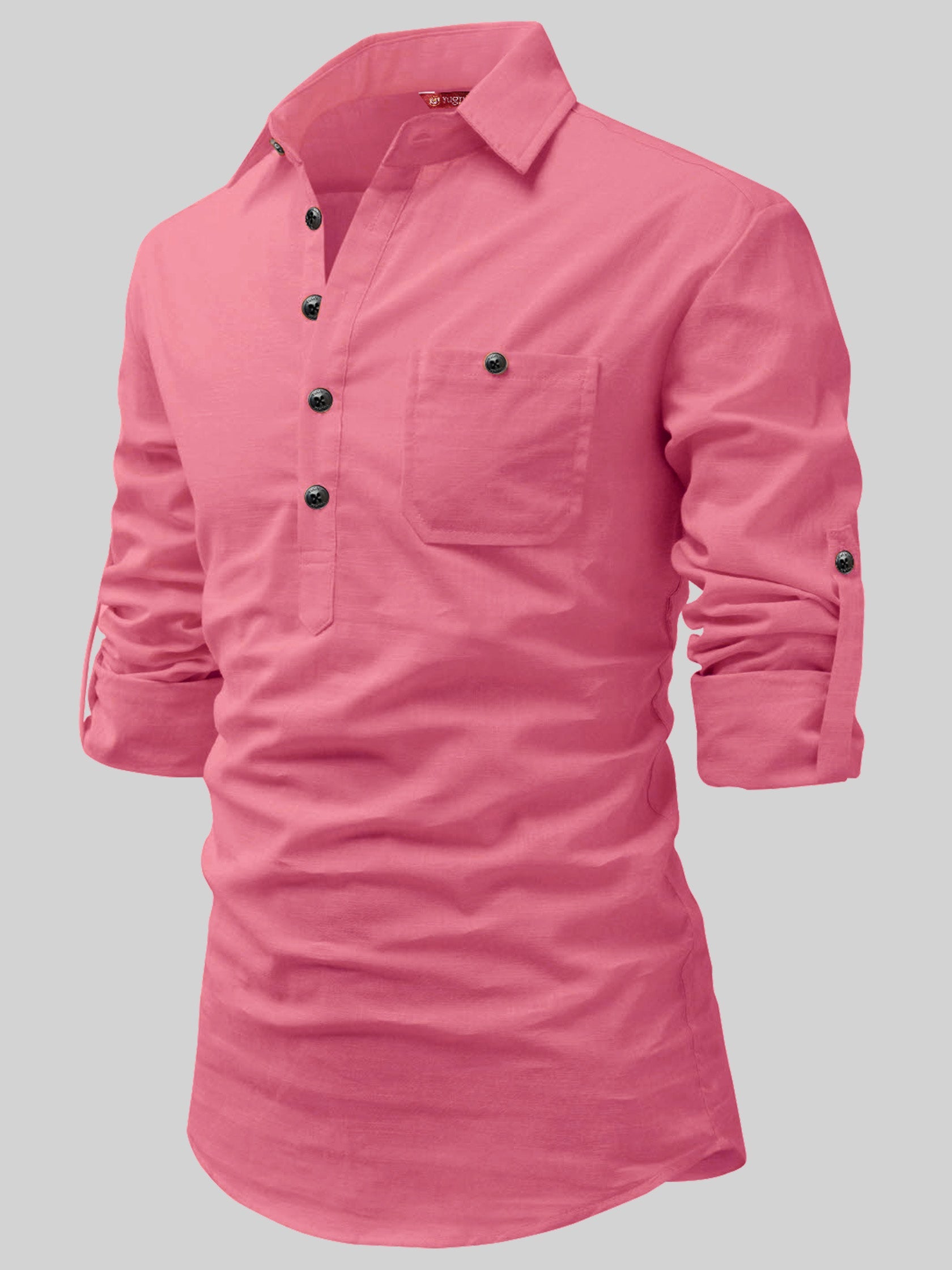 FireFish Men's Slim Fit Dark Teal With White Cotton Short Kurta Pack 2