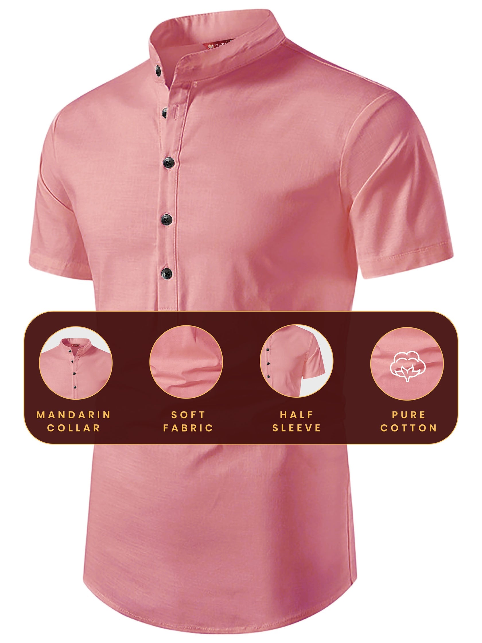 FireFish Men's Slim Fit Half Sleeve Beige Color Pure Cotton Short Kurta