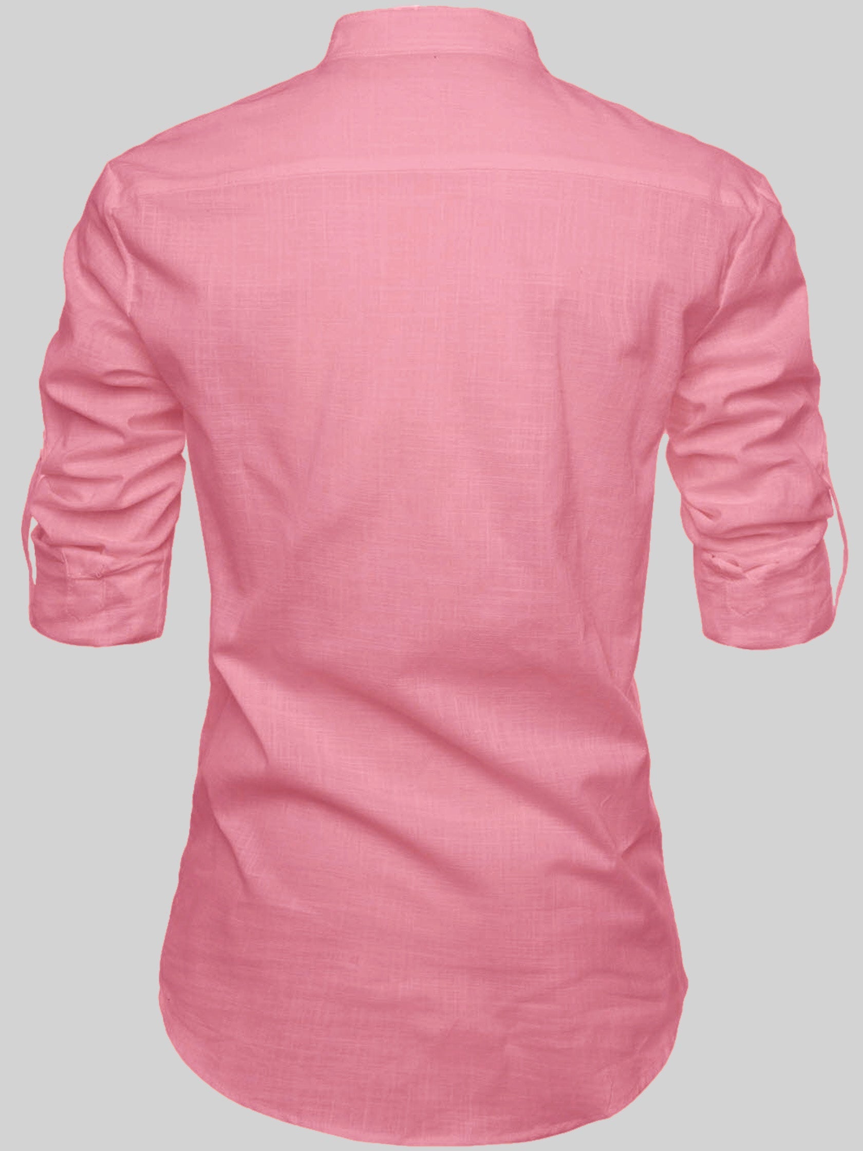 FireFish Men's Slim Fit Peach With Black Color Cotton Short Kurta Pack 2