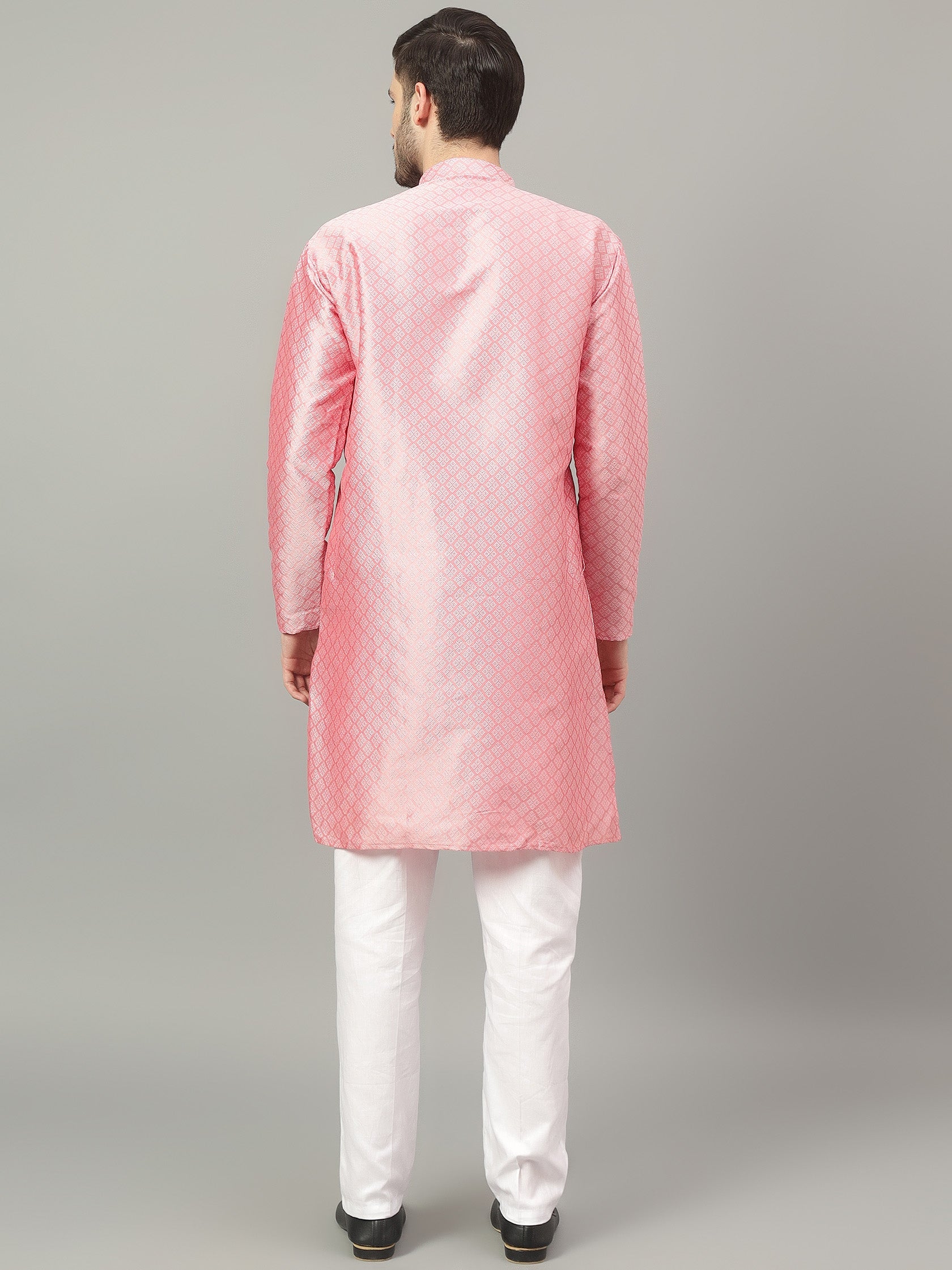 FireFish Brown Geometric Woven Design Straight Jacquard Kurta with Pyjamas Set